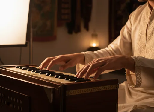 Hands playing harmonium